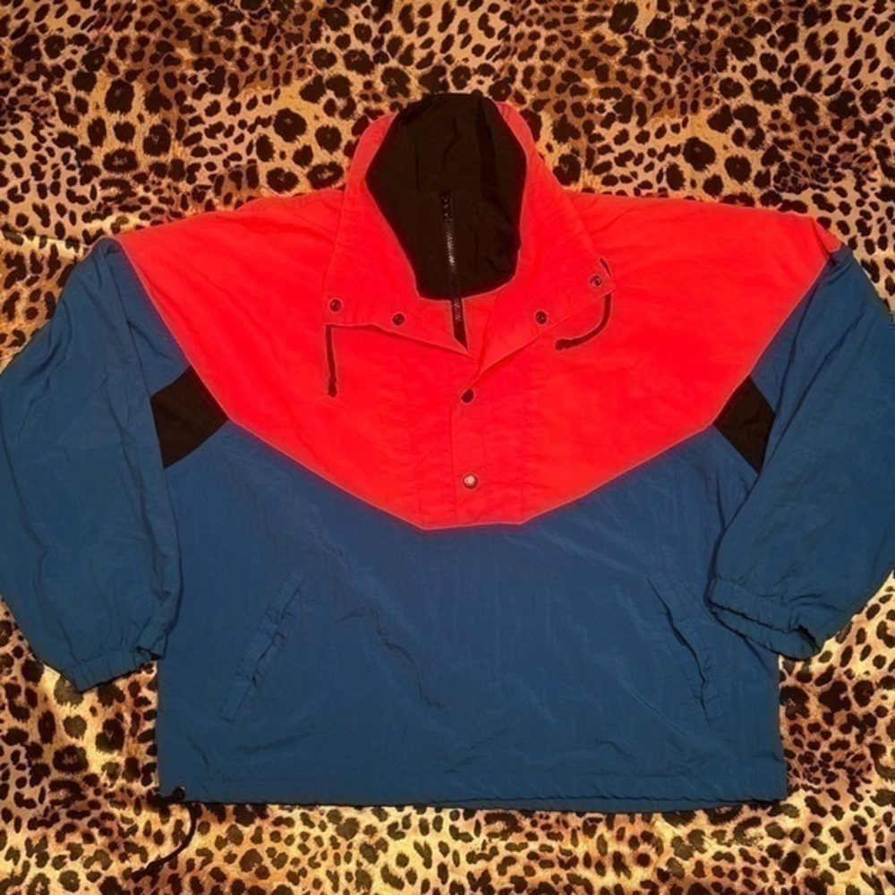 Vintage Express Coral & Blue Pullover Windbreaker